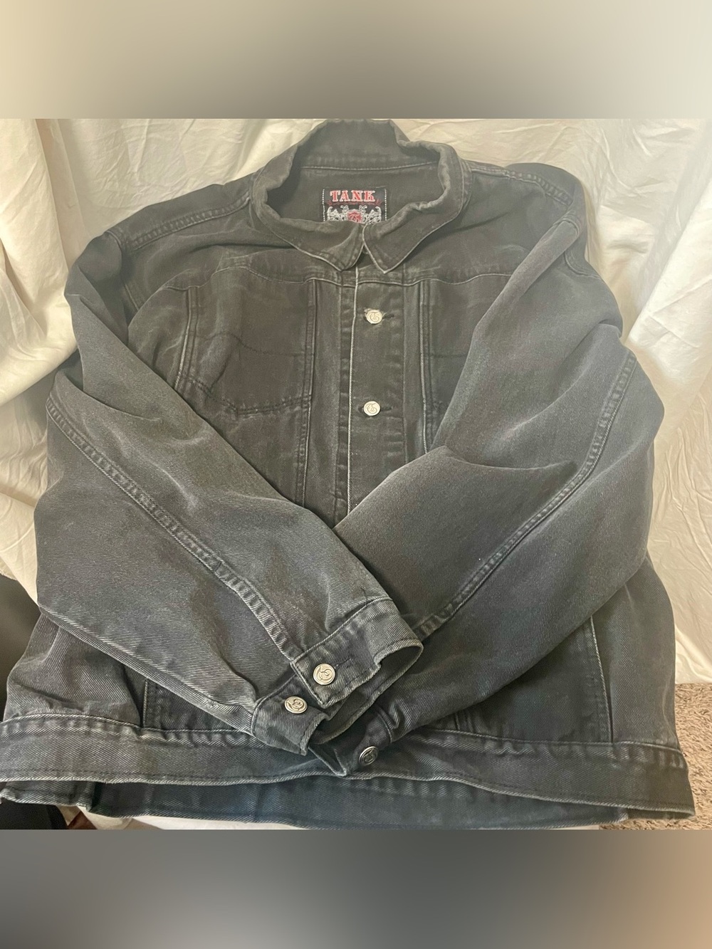 Vintage TANK Men's Black Washed Denim Jacket - Lightweight Shirt Jacket